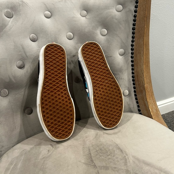 Vans Blue Butterflies Black and White Checkered Slip-On Sneakers - Picture 6 of 6